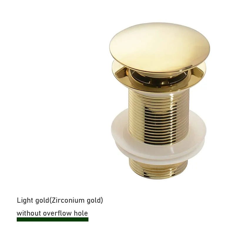 Bathroom Sink Push Down Pop Up Stopper Drain in Brushed Gold,Matt Black,White,Rose Gold,Gold,Chrome Washbasin Accessoires