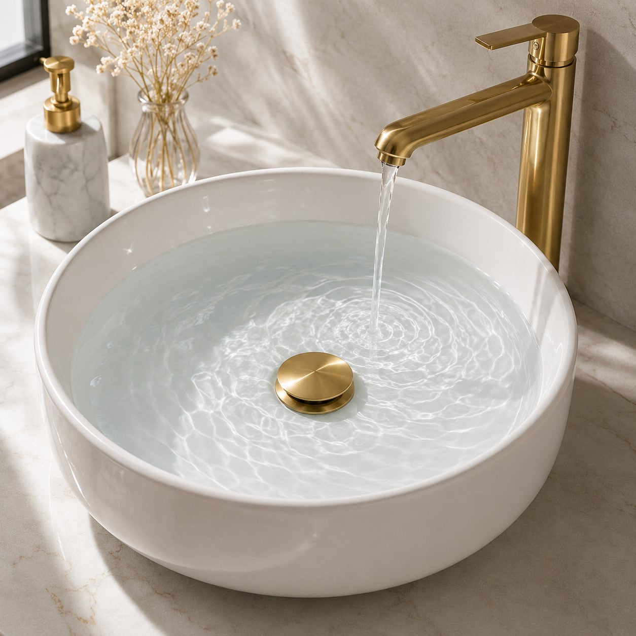 Bathroom Sink Push Down Pop Up Stopper Drain in Brushed Gold,Matt Black,White,Rose Gold,Gold,Chrome Washbasin Accessoires