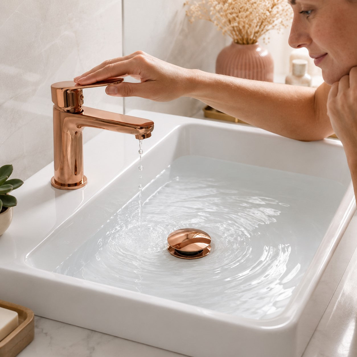 Bathroom Sink Push Down Pop Up Stopper Drain in Brushed Gold,Matt Black,White,Rose Gold,Gold,Chrome Washbasin Accessoires