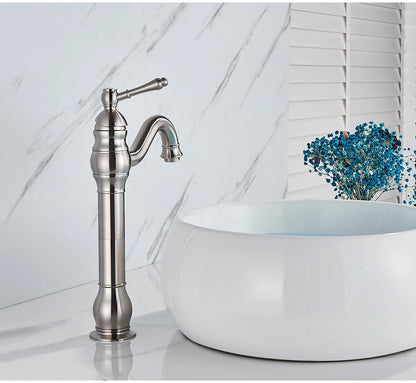 POIQIHY Antique Brass Basin Vessel Sink Faucet Deck Mounted One Hole Cold Hot Water Cold Hot Mixer Tap Bathroom Faucet  1 Hole