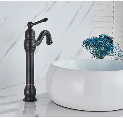 POIQIHY Antique Brass Basin Vessel Sink Faucet Deck Mounted One Hole Cold Hot Water Cold Hot Mixer Tap Bathroom Faucet  1 Hole