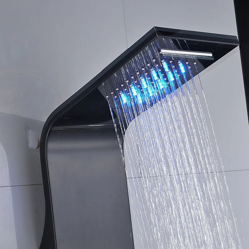Wanmivezlo Shower Panel Column 6-Ways Functions LED Rain Waterfall Shower With Digital Display and Bidet Bath Shower Crane