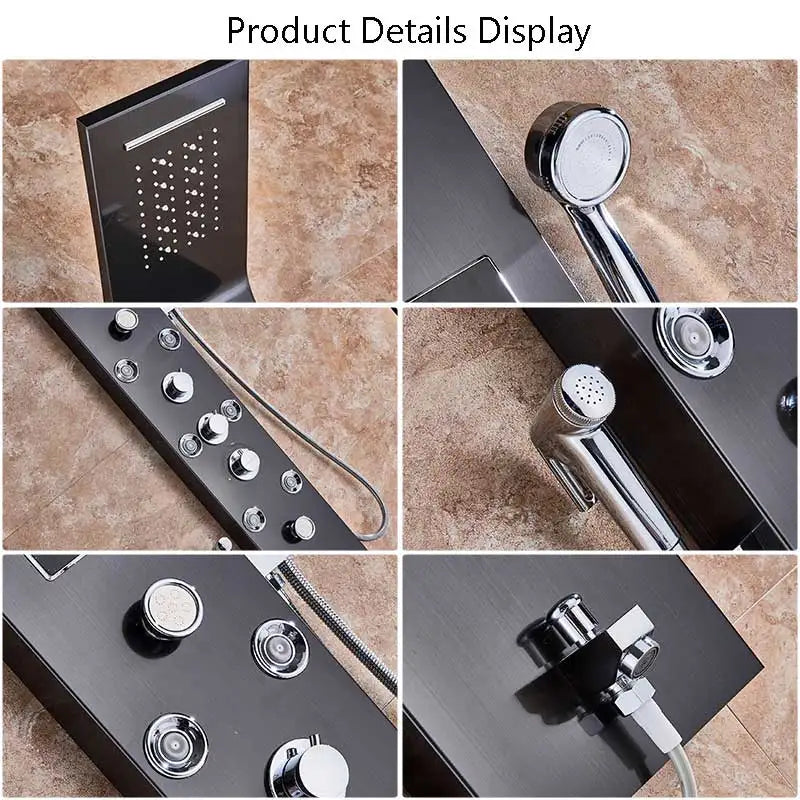 Wanmivezlo Shower Panel Column 6-Ways Functions LED Rain Waterfall Shower With Digital Display and Bidet Bath Shower Crane