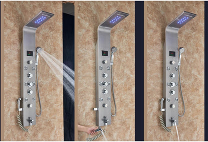 Wanmivezlo Shower Panel Column 6-Ways Functions LED Rain Waterfall Shower With Digital Display and Bidet Bath Shower Crane