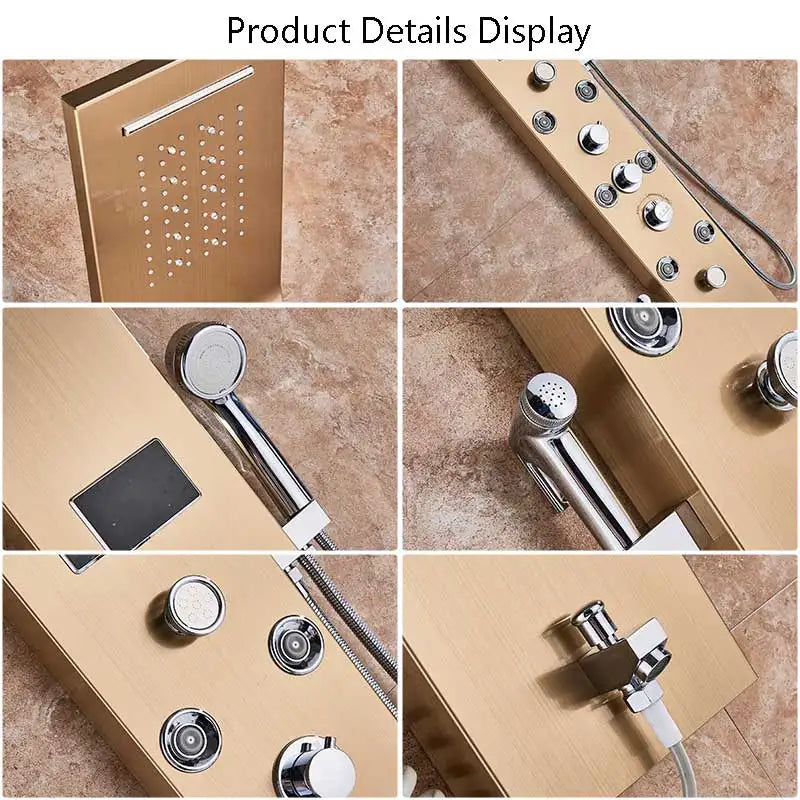 Wanmivezlo Shower Panel Column 6-Ways Functions LED Rain Waterfall Shower With Digital Display and Bidet Bath Shower Crane