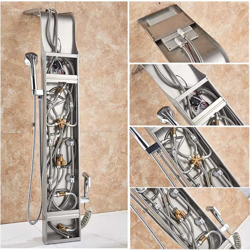 Wanmivezlo Shower Panel Column 6-Ways Functions LED Rain Waterfall Shower With Digital Display and Bidet Bath Shower Crane