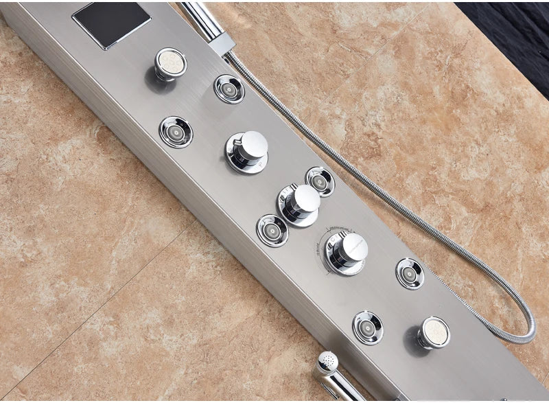 Wanmivezlo Shower Panel Column 6-Ways Functions LED Rain Waterfall Shower With Digital Display and Bidet Bath Shower Crane