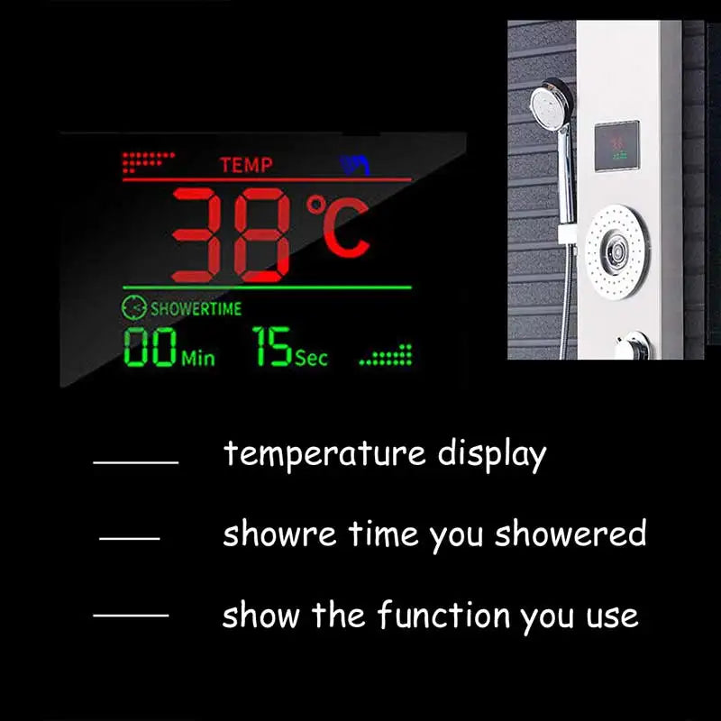 Wanmivezlo Shower Panel Column 6-Ways Functions LED Rain Waterfall Shower With Digital Display and Bidet Bath Shower Crane