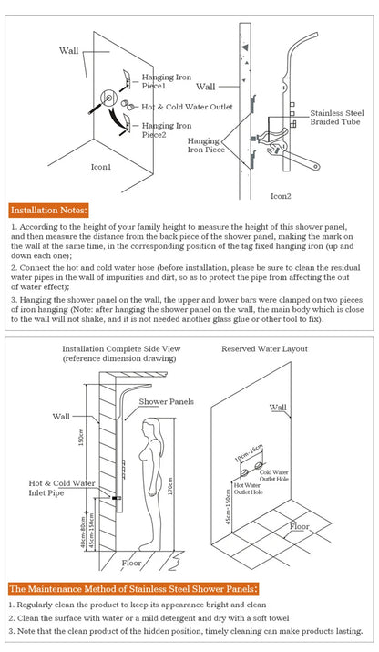 Wanmivezlo Shower Panel Column 6-Ways Functions LED Rain Waterfall Shower With Digital Display and Bidet Bath Shower Crane