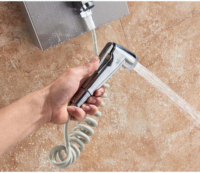 Wanmivezlo Shower Panel Column 6-Ways Functions LED Rain Waterfall Shower With Digital Display and Bidet Bath Shower Crane
