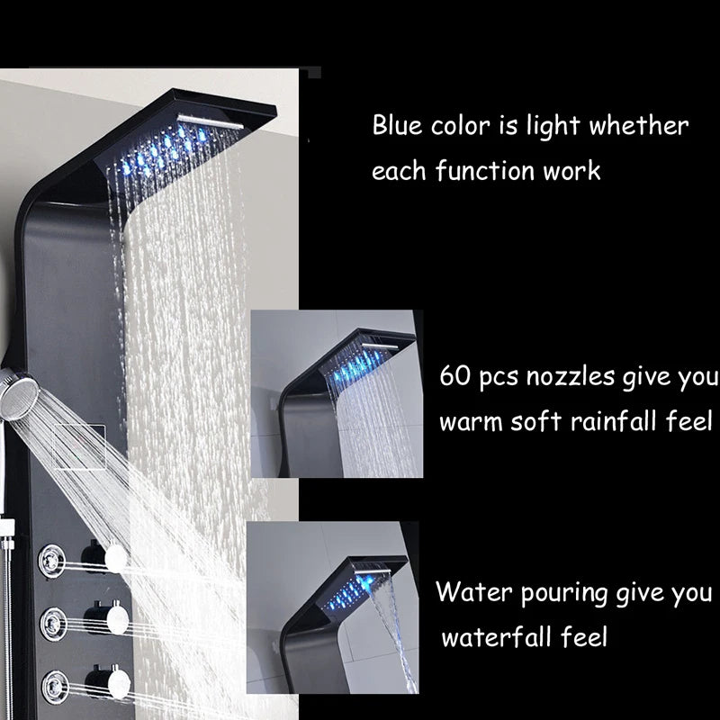 Wanmivezlo Shower Panel Column 6-Ways Functions LED Rain Waterfall Shower With Digital Display and Bidet Bath Shower Crane