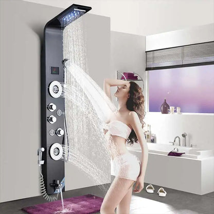 Wanmivezlo Shower Panel Column 6-Ways Functions LED Rain Waterfall Shower With Digital Display and Bidet Bath Shower Crane