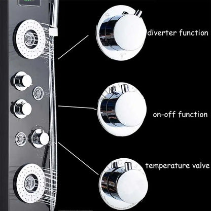 Wanmivezlo Shower Panel Column 6-Ways Functions LED Rain Waterfall Shower With Digital Display and Bidet Bath Shower Crane