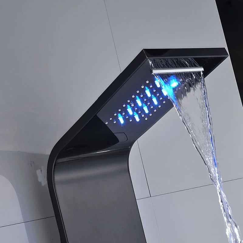 Wanmivezlo Shower Panel Column 6-Ways Functions LED Rain Waterfall Shower With Digital Display and Bidet Bath Shower Crane