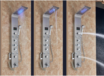 Wanmivezlo Shower Panel Column 6-Ways Functions LED Rain Waterfall Shower With Digital Display and Bidet Bath Shower Crane