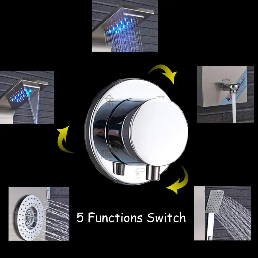 Wanmivezlo Shower Panel Column 6-Ways Functions LED Rain Waterfall Shower With Digital Display and Bidet Bath Shower Crane