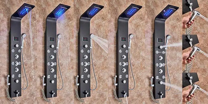 Wanmivezlo Shower Panel Column 6-Ways Functions LED Rain Waterfall Shower With Digital Display and Bidet Bath Shower Crane