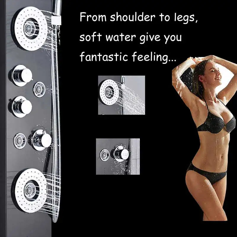 Wanmivezlo Shower Panel Column 6-Ways Functions LED Rain Waterfall Shower With Digital Display and Bidet Bath Shower Crane