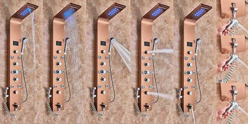 Wanmivezlo Shower Panel Column 6-Ways Functions LED Rain Waterfall Shower With Digital Display and Bidet Bath Shower Crane