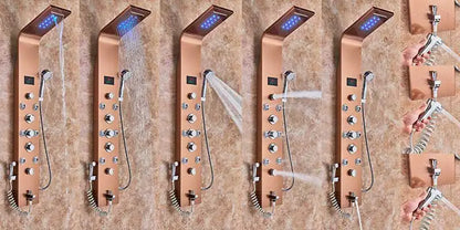 Wanmivezlo Shower Panel Column 6-Ways Functions LED Rain Waterfall Shower With Digital Display and Bidet Bath Shower Crane