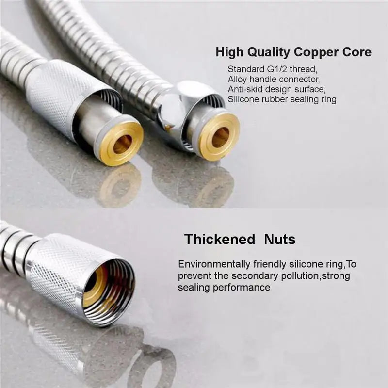 Golden 1.5m/2m/3m G1/2'' Flexible Shower Hose High Pressure Explosion-proof Stainless Steel Bathroom Shower Head Extension Pipe