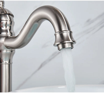 POIQIHY Antique Brass Basin Vessel Sink Faucet Deck Mounted One Hole Cold Hot Water Cold Hot Mixer Tap Bathroom Faucet  1 Hole
