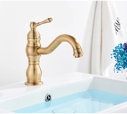 POIQIHY Antique Brass Basin Vessel Sink Faucet Deck Mounted One Hole Cold Hot Water Cold Hot Mixer Tap Bathroom Faucet  1 Hole