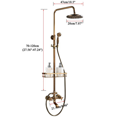 Antique Brass Shower Faucets Set 8'' Rainfall Shower Head Brass Handshower Dual Handle Mixer Tap Rotation Bath Shower Faucet