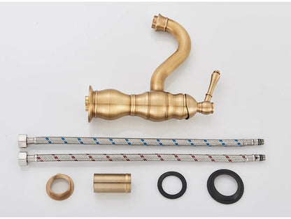 POIQIHY Antique Brass Basin Vessel Sink Faucet Deck Mounted One Hole Cold Hot Water Cold Hot Mixer Tap Bathroom Faucet  1 Hole