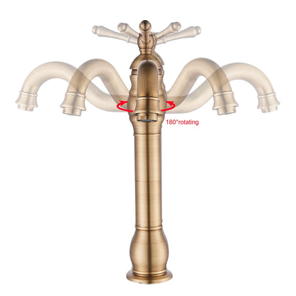 POIQIHY Antique Brass Basin Vessel Sink Faucet Deck Mounted One Hole Cold Hot Water Cold Hot Mixer Tap Bathroom Faucet  1 Hole