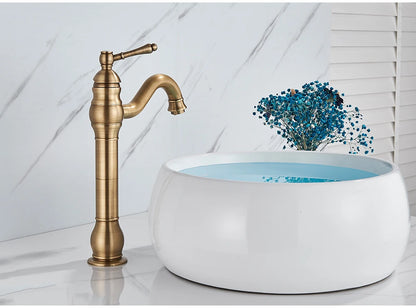 POIQIHY Antique Brass Basin Vessel Sink Faucet Deck Mounted One Hole Cold Hot Water Cold Hot Mixer Tap Bathroom Faucet  1 Hole