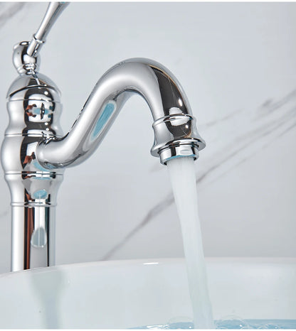 POIQIHY Antique Brass Basin Vessel Sink Faucet Deck Mounted One Hole Cold Hot Water Cold Hot Mixer Tap Bathroom Faucet  1 Hole