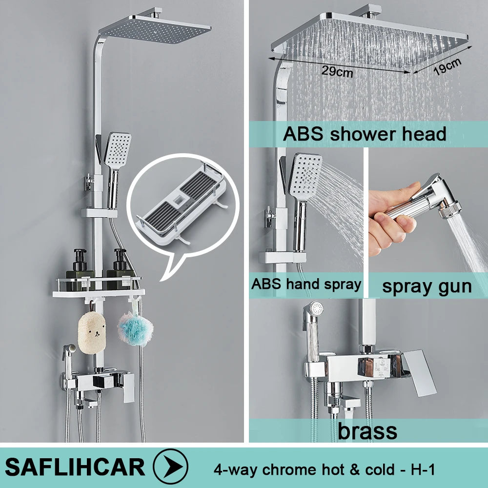 Black/Chrome Brass Shower Faucet Bathroom Shower Mixer Crane Rainfall Shower Set  For Bathroom