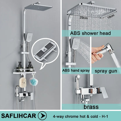 Black/Chrome Brass Shower Faucet Bathroom Shower Mixer Crane Rainfall Shower Set  For Bathroom