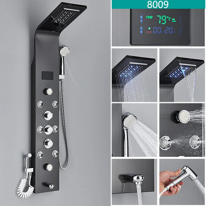 Wanmivezlo Shower Panel Column 6-Ways Functions LED Rain Waterfall Shower With Digital Display and Bidet Bath Shower Crane