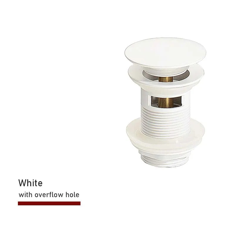 Bathroom Sink Push Down Pop Up Stopper Drain in Brushed Gold,Matt Black,White,Rose Gold,Gold,Chrome Washbasin Accessoires