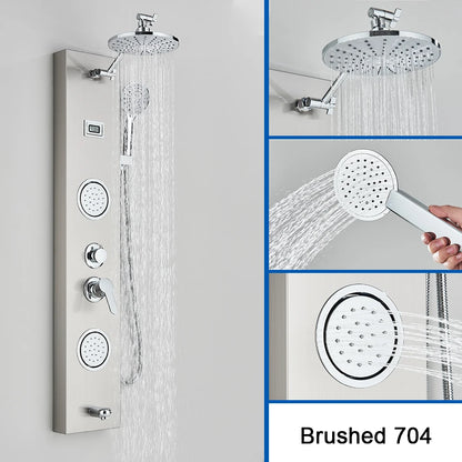 Brushed Nickel Shower Panel Column Rain&Waterfall Shower Head  Massage Jets Hot and Cold Mixer Tap Bathroom Shower Faucet