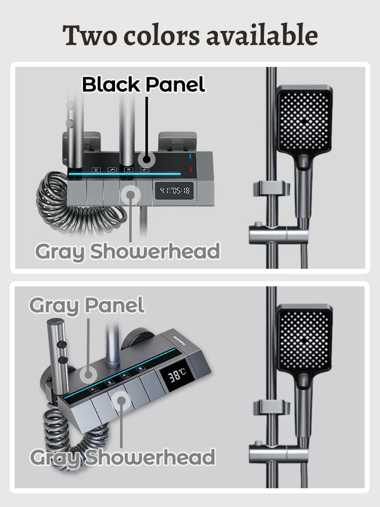 Digital Display Shower Faucet Set  Modern Style Rainfall Bathroom Digital Mixer Tap Grey Bidet Shower System