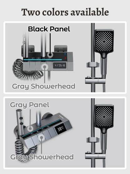 Digital Display Shower Faucet Set  Modern Style Rainfall Bathroom Digital Mixer Tap Grey Bidet Shower System