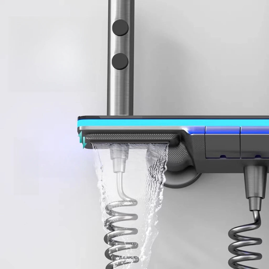 Smart Digital Display Shower System: LED Temperature Display, Copper Mixer Valve, Tempered Glass Panel & Rainfall Shower Set