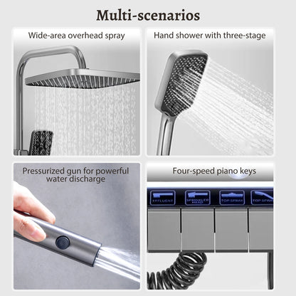 Digital Display Shower Faucet Set  Modern Style Rainfall Bathroom Digital Mixer Tap Grey Bidet Shower System