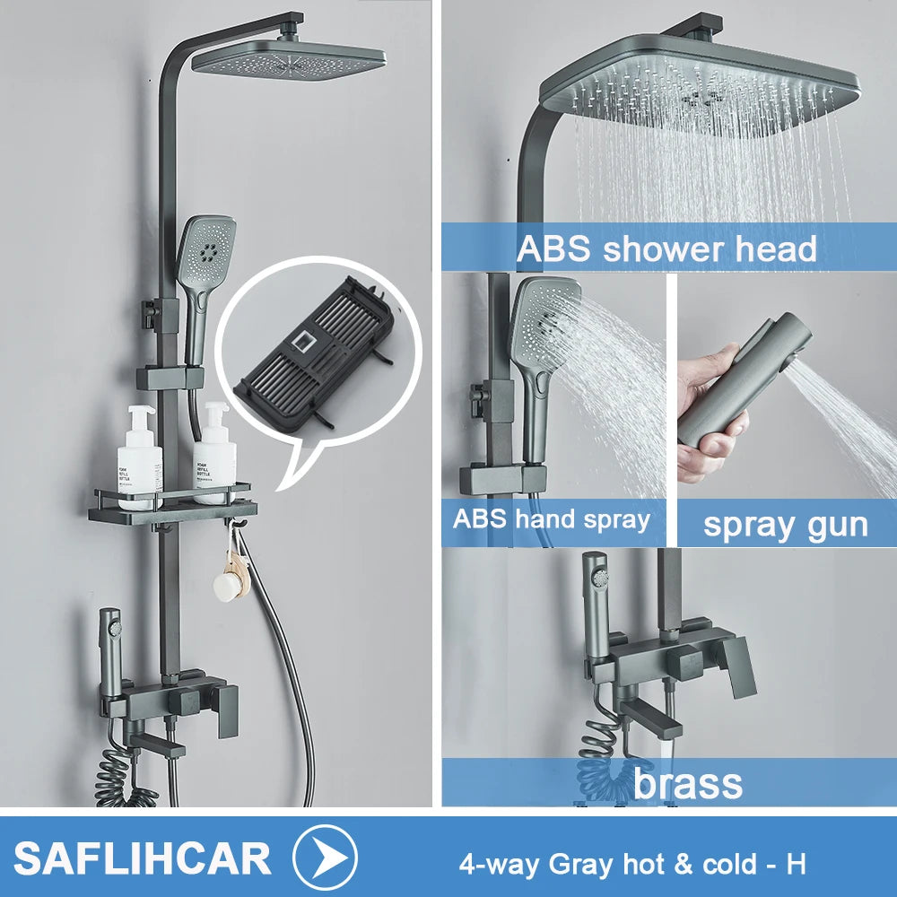 Black/Chrome Brass Shower Faucet Bathroom Shower Mixer Crane Rainfall Shower Set  For Bathroom