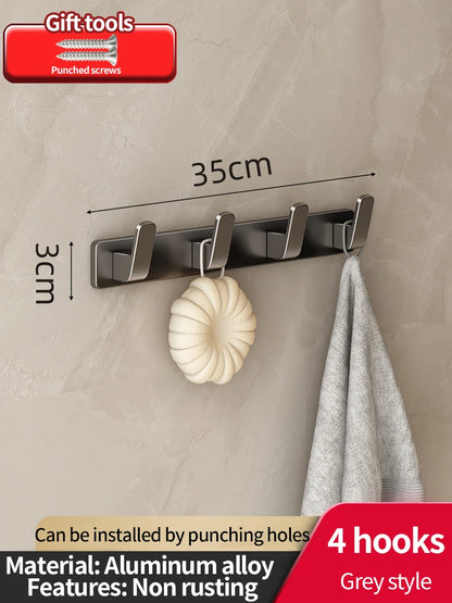 no drill Space Aluminum punch-free Kitchen Hook Bathroom Clothes Hooks Storage Rack Hook Door Wall Hanging Household Accessories