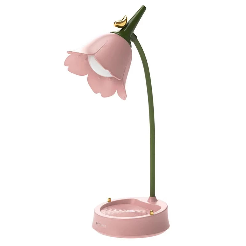 Pink Flower Cute Lamp LED Desk Lamp Table Light Adjustable Touch Rechargeable Battery Night Light for  Dorm Reading Table Light