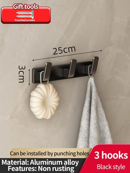 no drill Space Aluminum punch-free Kitchen Hook Bathroom Clothes Hooks Storage Rack Hook Door Wall Hanging Household Accessories