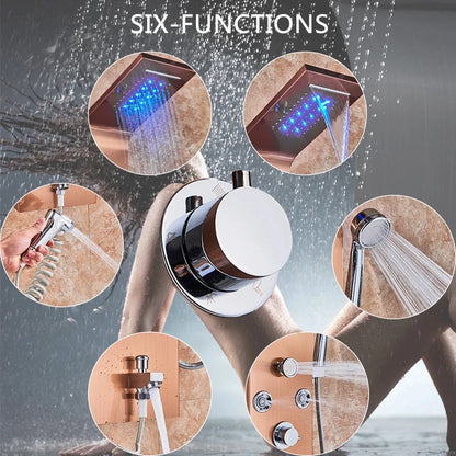 Wanmivezlo Shower Panel Column 6-Ways Functions LED Rain Waterfall Shower With Digital Display and Bidet Bath Shower Crane