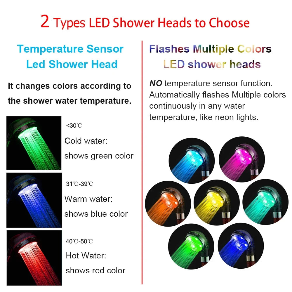 LED 3/7 Colors Shower Head Automatically Color-Changing LED Shower Light Water Saving Shower Head Bathroom Accessorries
