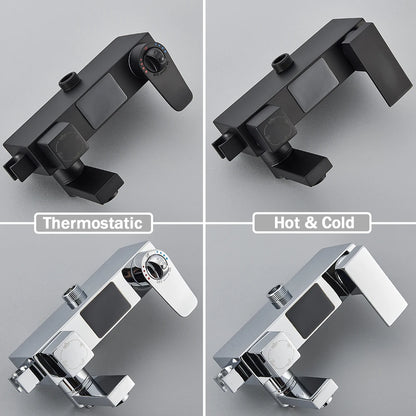 Black Digital Display Thermostatic Shower Faucet Bathroom Thermostatic 4 ways Rainfall Shower Mixer Tap,Shelf and Bidet Faucets