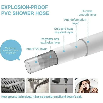 High Pressure Silver/Black Smooth PVC Bathroom Shower Hose 360° Rotation Flexible Hand Held Shower Head