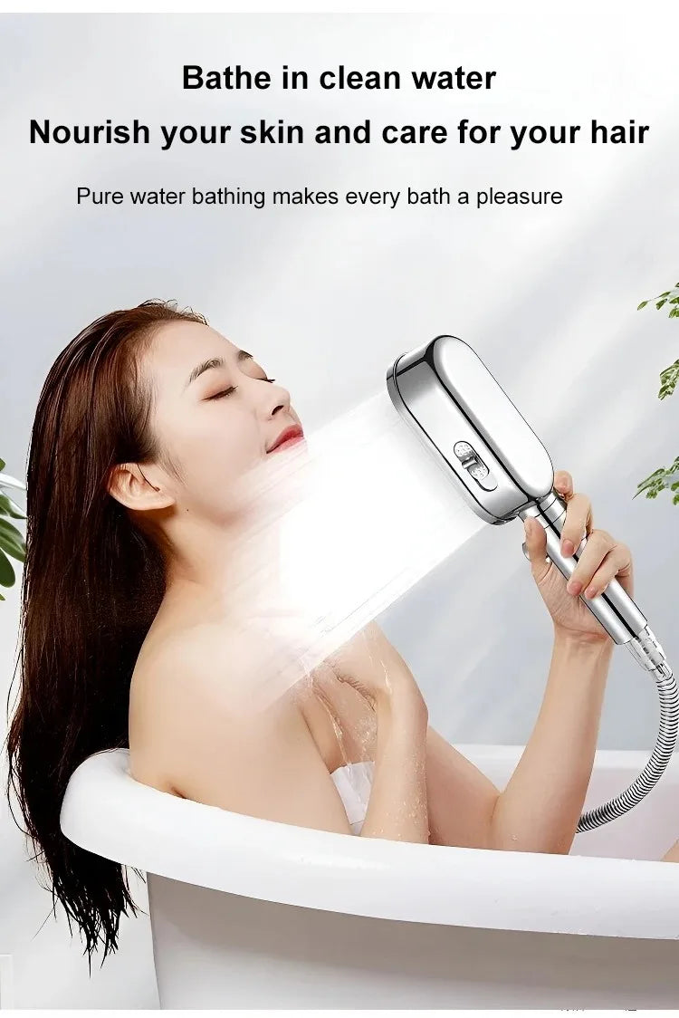 New High Pressure Shower Head 3 Modes Adjustable Spray with Massage Brush Filter Rain Shower Faucet Hose Bathroom Accessorie Set